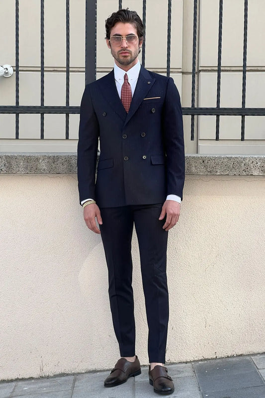 Daniel Double Breasted Navy Blue Wool Suit - The Ultimate Choice for Modern Men brabion