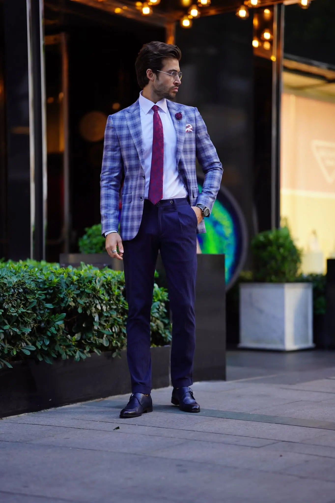 Vespo Plaid Blue Wool Blazer - Slim Fit Elegance for Every Occasion - BRABION