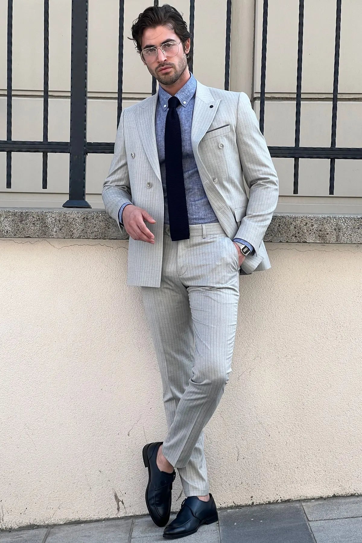 Daniel Double Breasted Gray Wool Suit: Sophisticated Slim-Fit for Every Occasion brabion