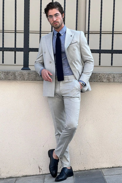Daniel Double Breasted Gray Wool Suit: Sophisticated Slim-Fit for Every Occasion brabion