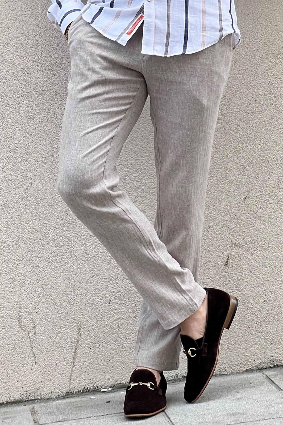 Daniel Beige Linen Pants - Slim Fit Elegance - BRABION