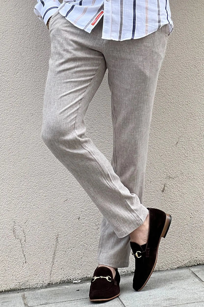 Daniel Beige Linen Pants - Slim Fit Elegance - BRABION