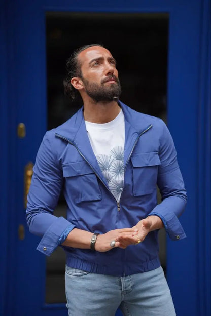 Evo Blue Slim Fit Bomber Coat - BRABION