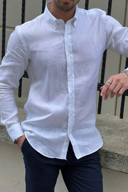 Brabion Daniel White Linen Shirt - Slim Fit Elegance for Every Occasion - BRABION