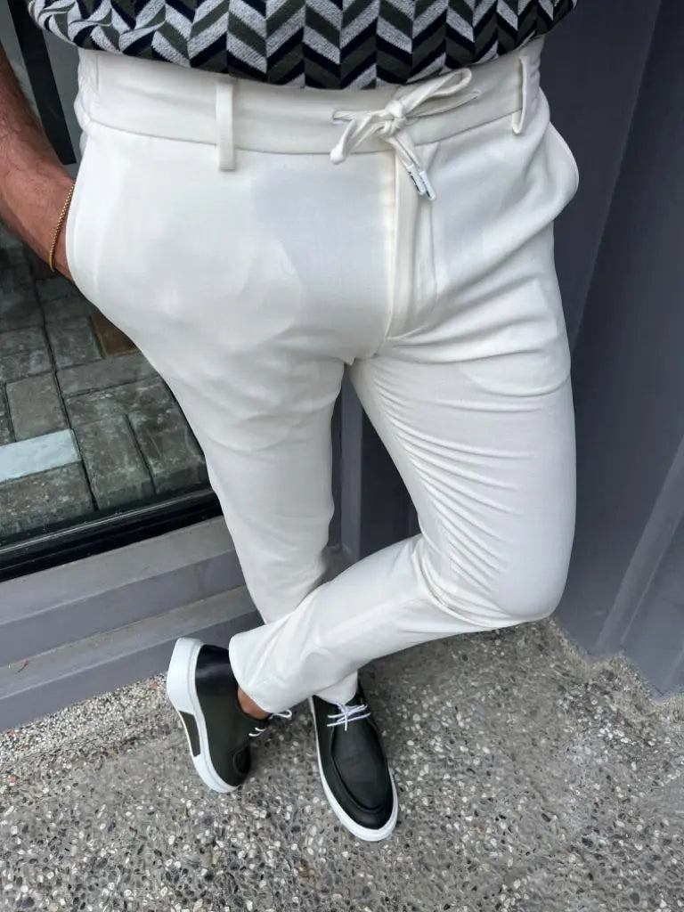 Lyon White Slim Fit Rope Pants: Versatile Elegance for Every Occasion - BRABION