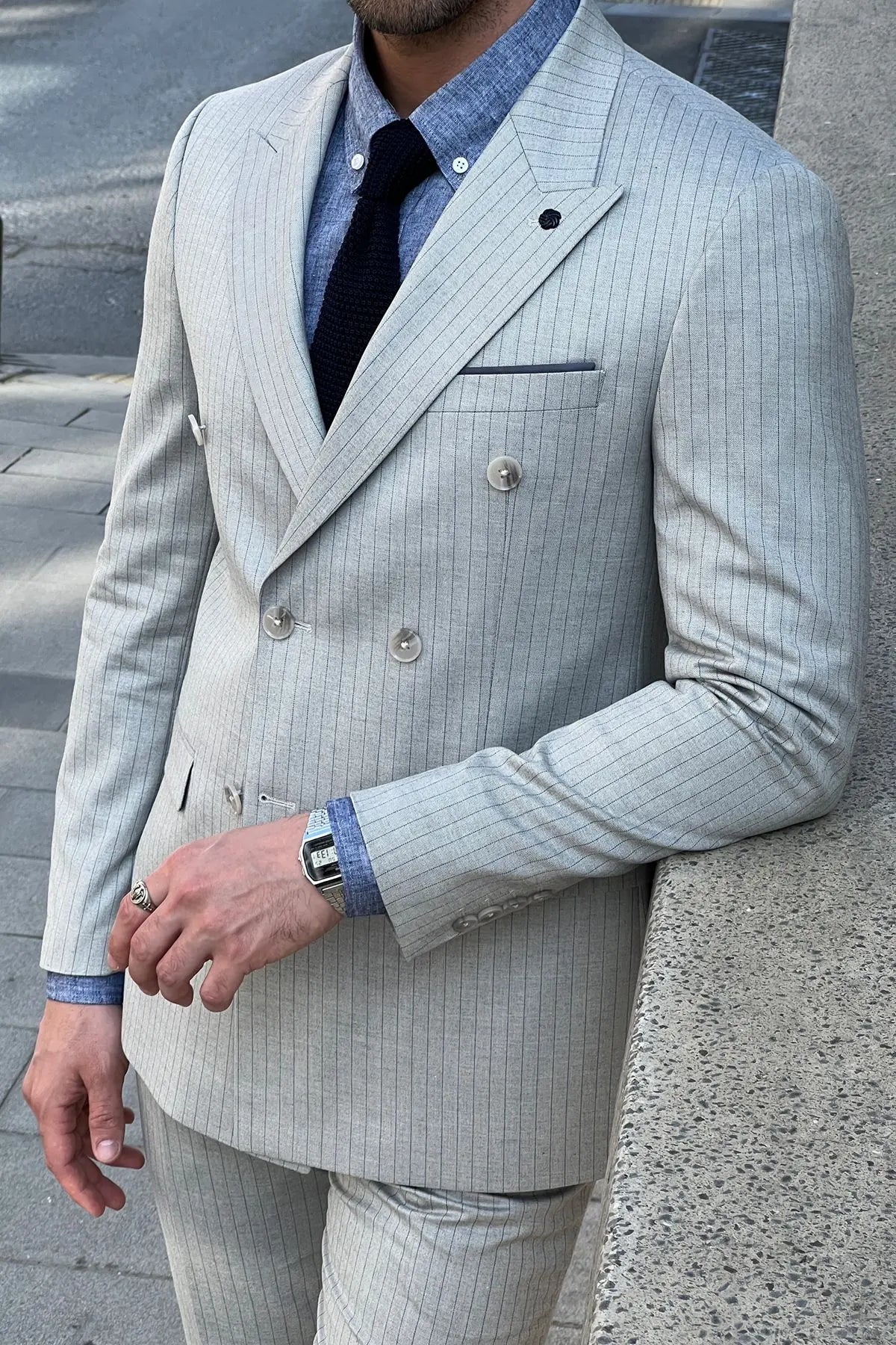 Daniel Double Breasted Gray Wool Suit: Sophisticated Slim-Fit for Every Occasion brabion