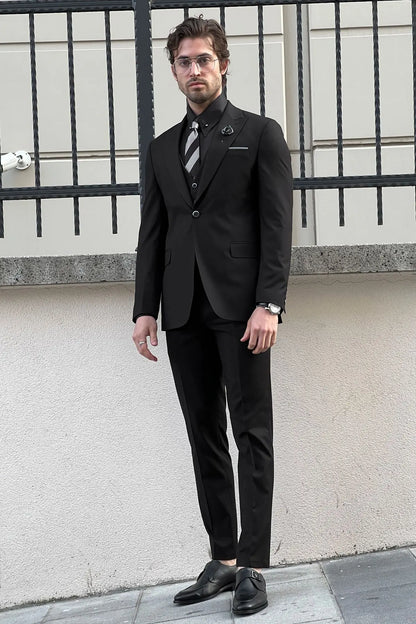 Daniel Slim Fit Black Wool Suit - Elegant Versatility for Every Occasion brabion