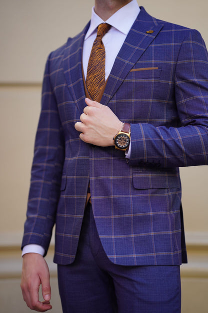 Vespo Navy Blue and Camel Slim-Fit Suit - Perfect for Any Occasion brabion