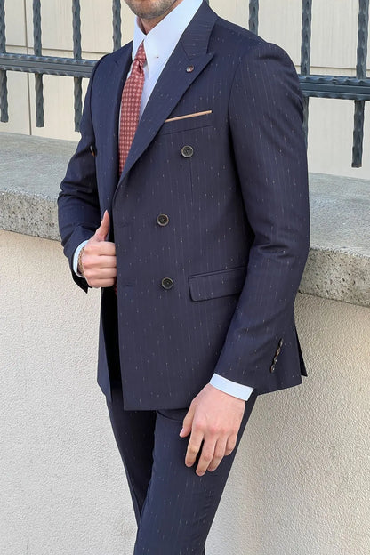 Daniel Double Breasted Navy Blue Wool Suit - The Ultimate Choice for Modern Men brabion