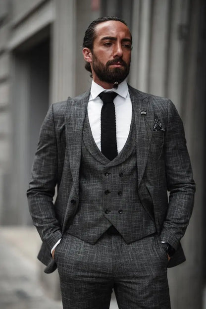 Evo Dark Gray Slim Fit Crosshatch Suit – Elevate Your Style brabion