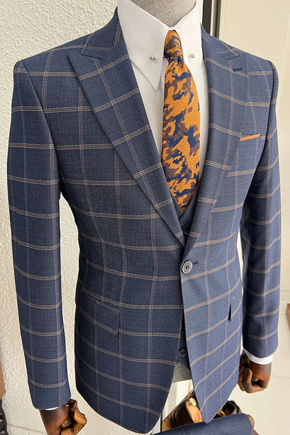 Daniel Patterned Navy-Blue Wool Slim-Fit Suit brabion