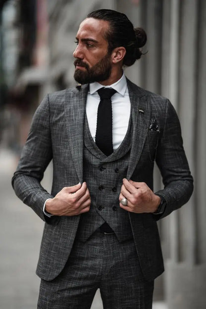 Evo Dark Gray Slim Fit Crosshatch Suit – Elevate Your Style brabion