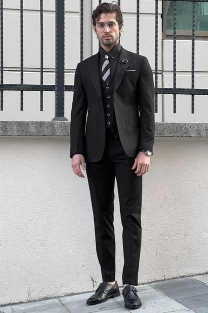 Daniel Slim Fit Black Wool Suit - Elegant Versatility for Every Occasion brabion