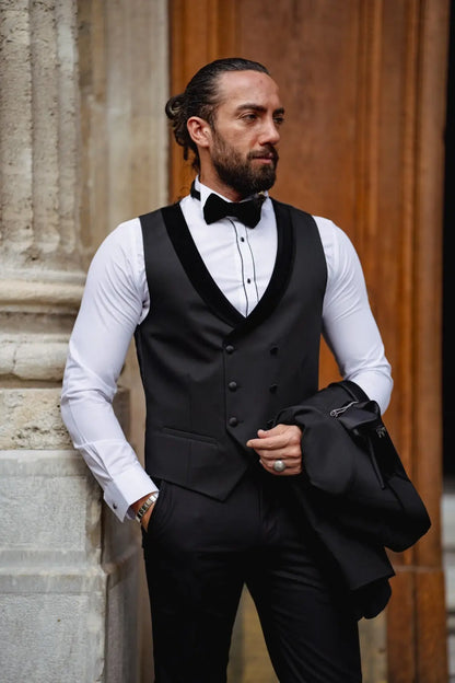 Daniel Black Slim Fit Velvet Peak Lapel Tuxedo - BRABION