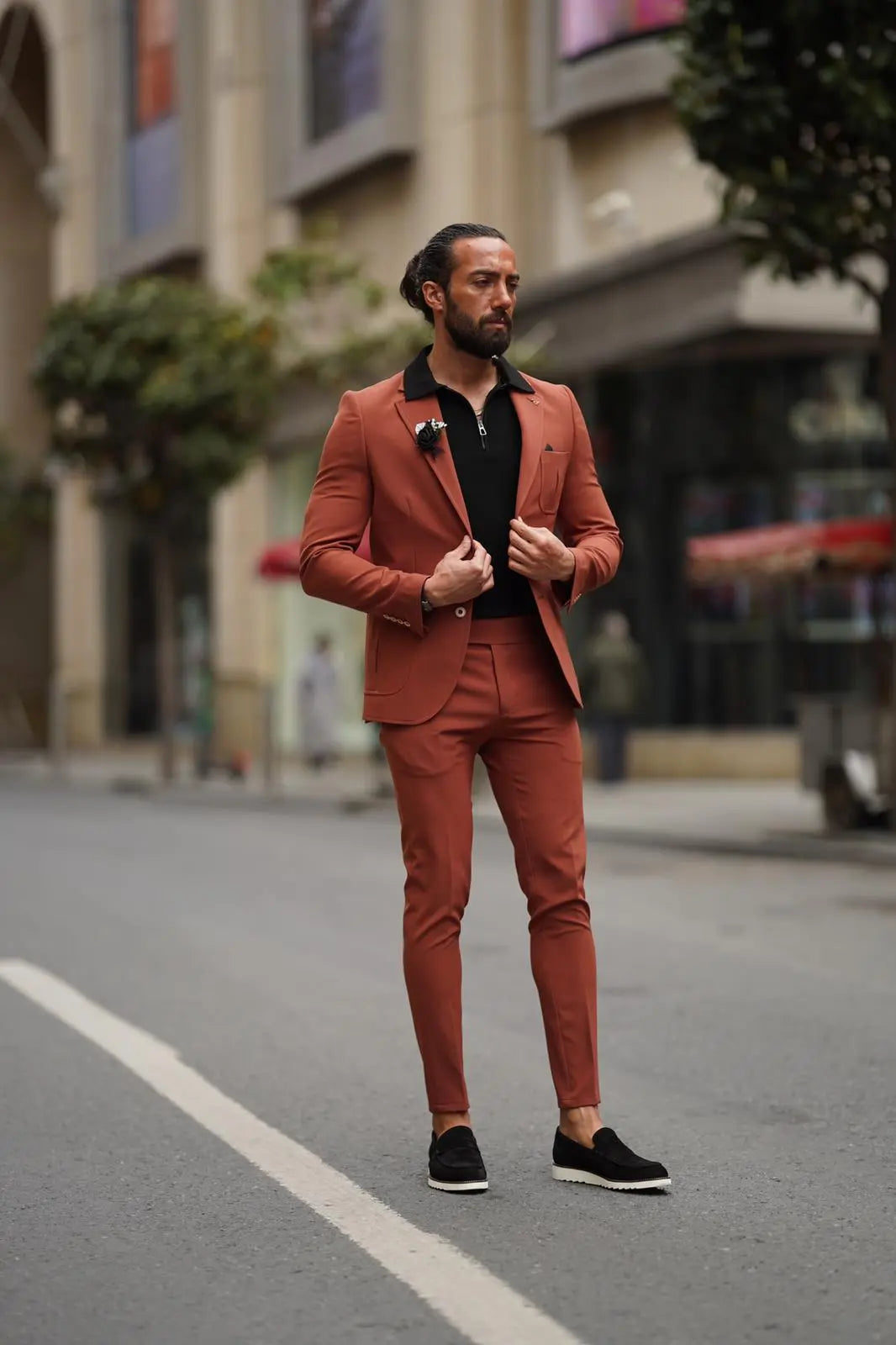 Evo Rust Brown Slim Fit Wool Suit - Elevate Your Wardrobe brabion