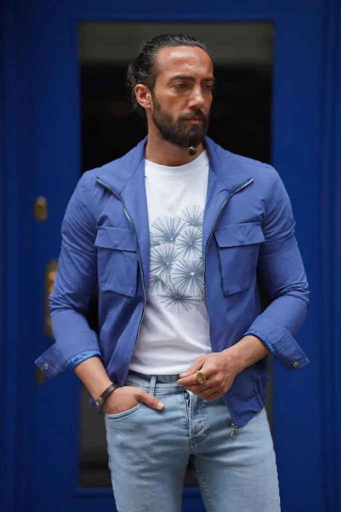 Evo Blue Slim Fit Bomber Coat - BRABION