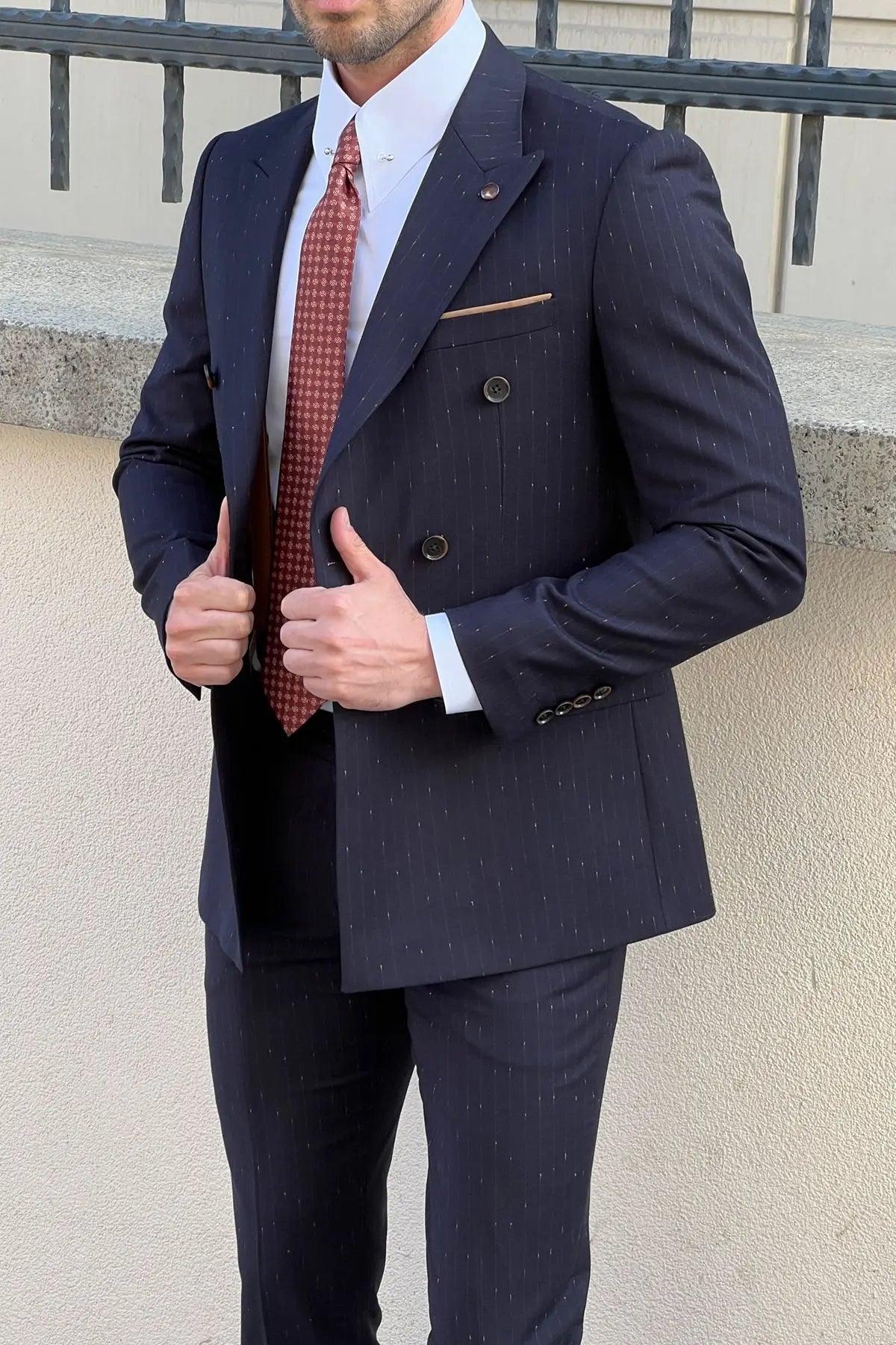 Daniel Double Breasted Navy Blue Wool Suit - The Ultimate Choice for Modern Men brabion