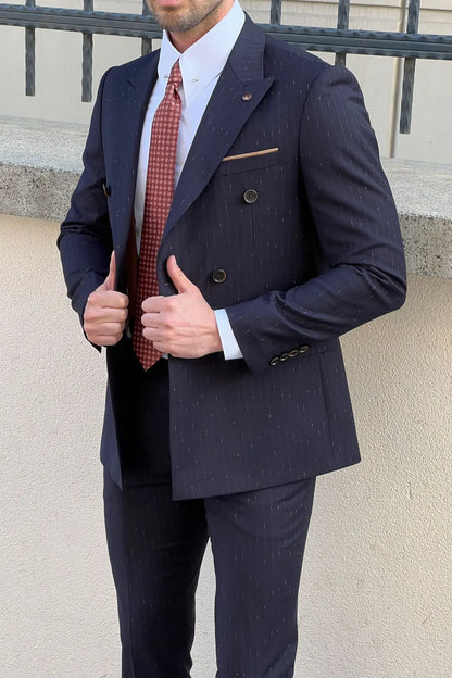 Daniel Double Breasted Navy Blue Wool Suit - The Ultimate Choice for Modern Men brabion