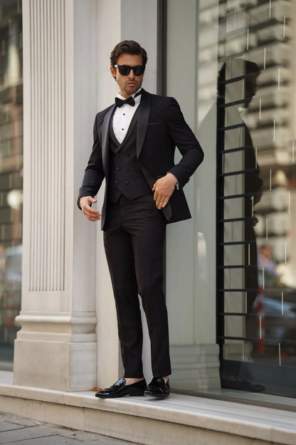 Daniel Slim-fit Shawl Collar Black Tuxedo - Elevate Your Formal Style - BRABION