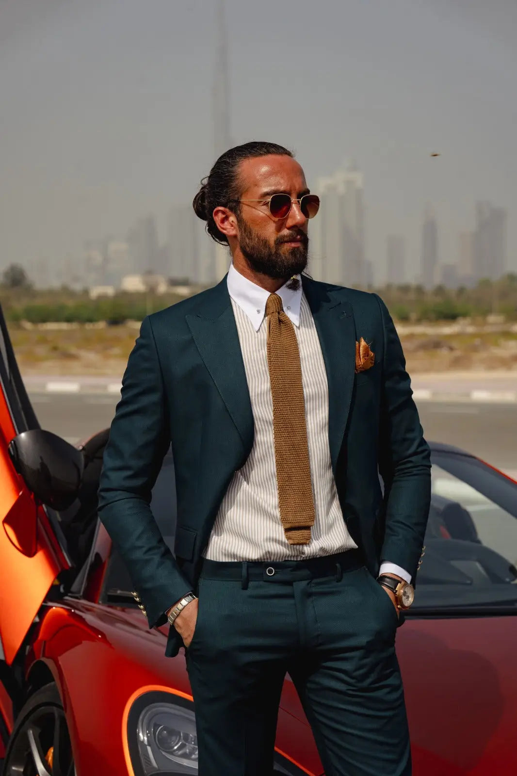 Vespo Green Detailed Slim-Fit Suit brabion