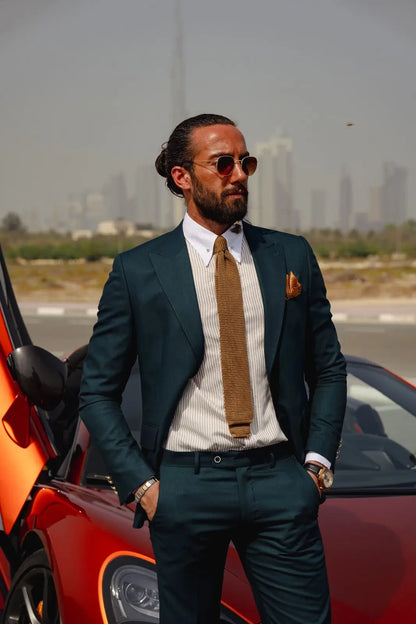 Vespo Green Detailed Slim-Fit Suit brabion