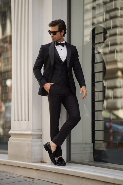 Daniel Slim-fit Shawl Collar Black Tuxedo - Elevate Your Formal Style - BRABION