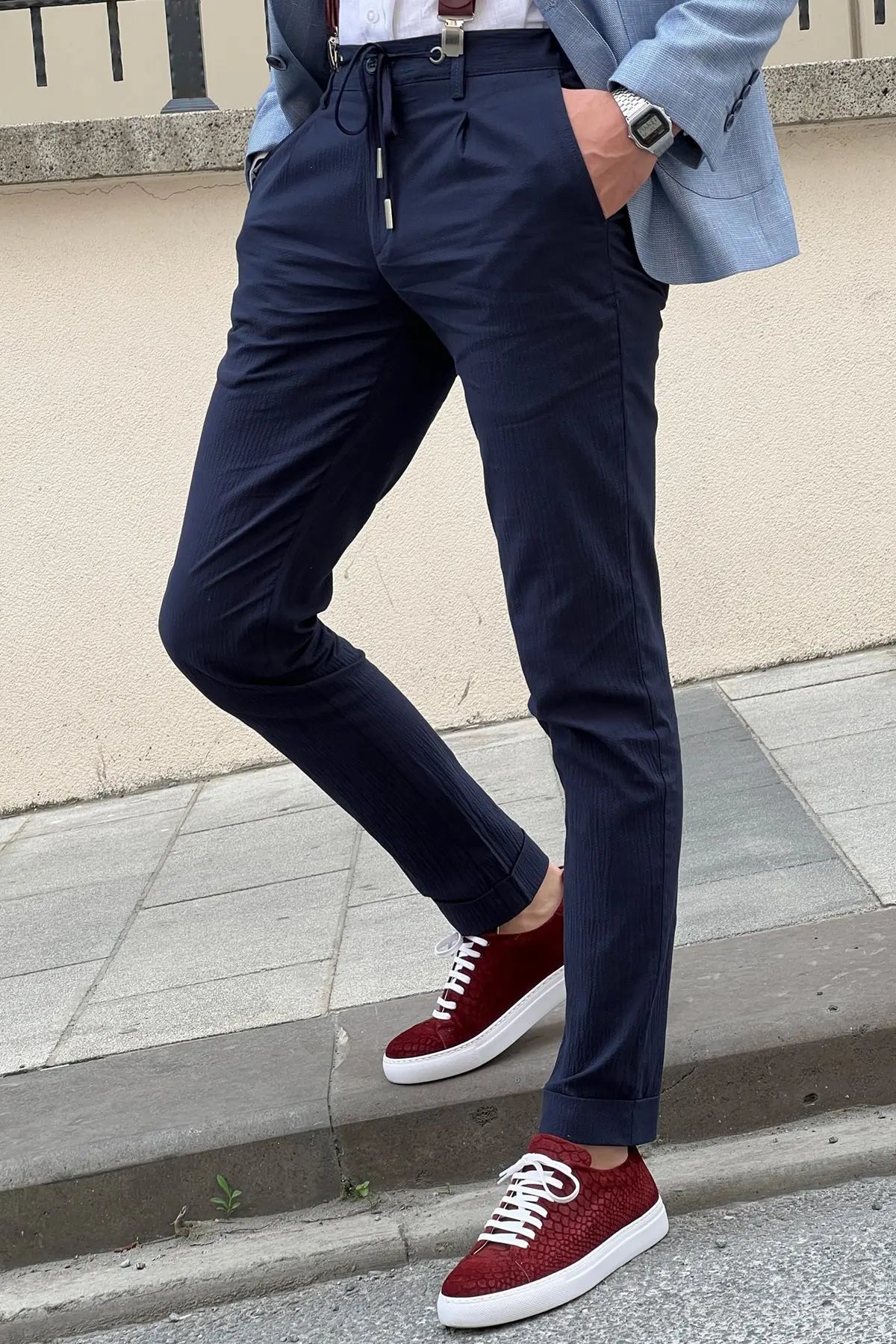 Daniel Navy Blue Cotton Pants - Slim-Fit Elegance - BRABION