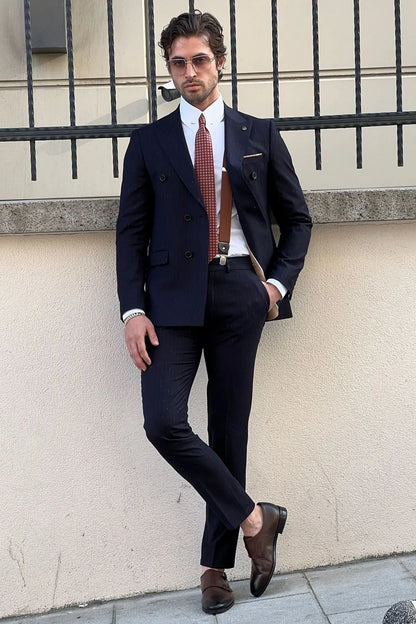 Daniel Double Breasted Navy Blue Wool Suit - The Ultimate Choice for Modern Men brabion