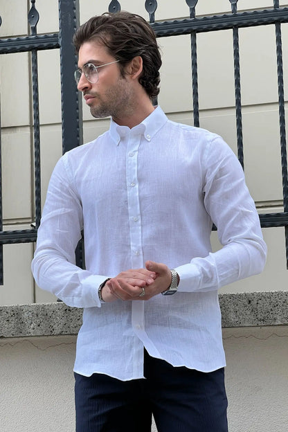 Brabion Daniel White Linen Shirt - Slim Fit Elegance for Every Occasion - BRABION
