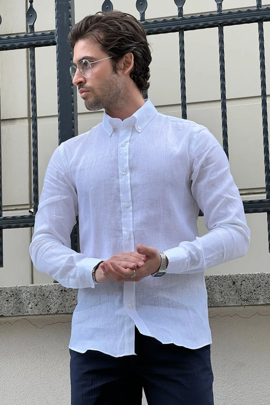 Brabion Daniel White Linen Shirt - Slim Fit Elegance for Every Occasion - BRABION