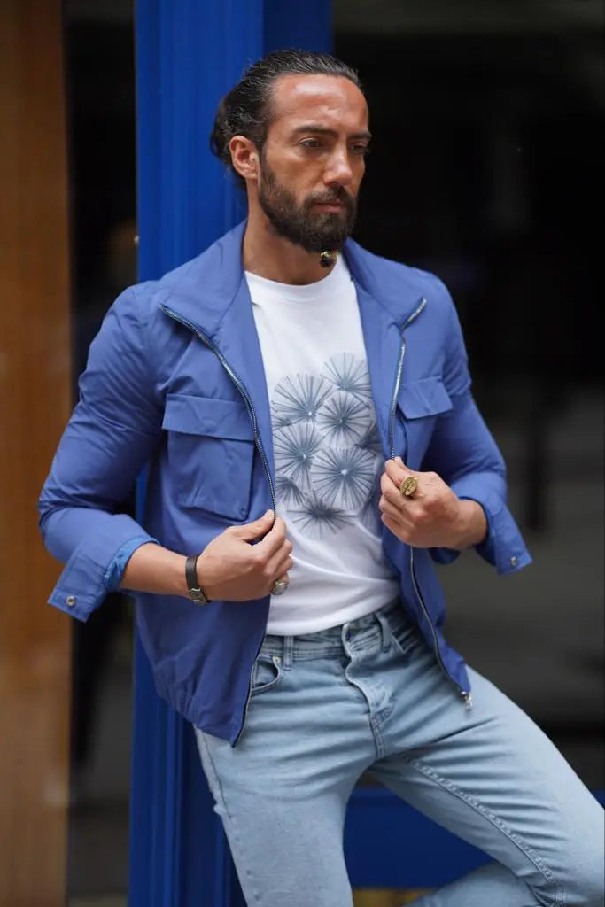 Evo Blue Slim Fit Bomber Coat - BRABION