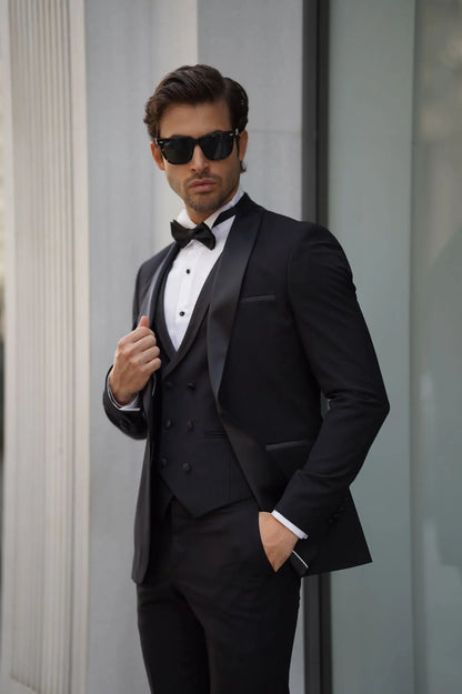 Daniel Slim-fit Shawl Collar Black Tuxedo - Elevate Your Formal Style - BRABION