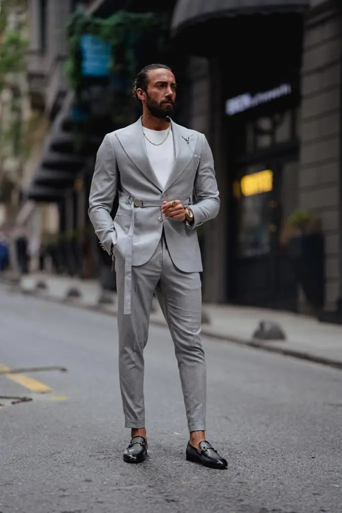 Evo Gray Slim Fit Buckle Up Suit - Versatile Elegance for Every Occasion brabion