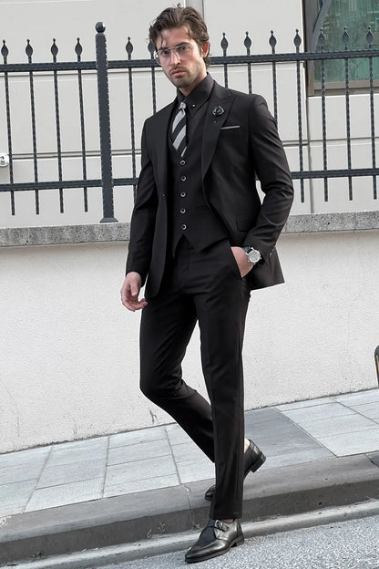 Daniel Slim Fit Black Wool Suit - Elegant Versatility for Every Occasion brabion