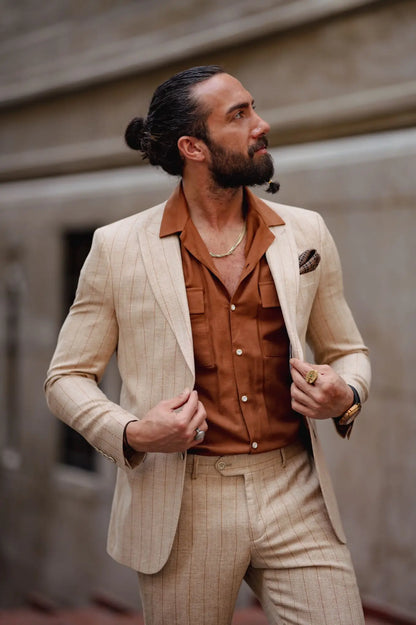 Evo Beige Slim Fit Pinstripe Suit brabion