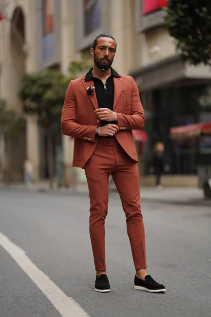 Evo Rust Brown Slim Fit Wool Suit - Elevate Your Wardrobe brabion