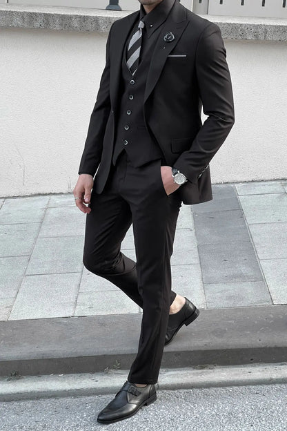 Daniel Slim Fit Black Wool Suit - Elegant Versatility for Every Occasion brabion