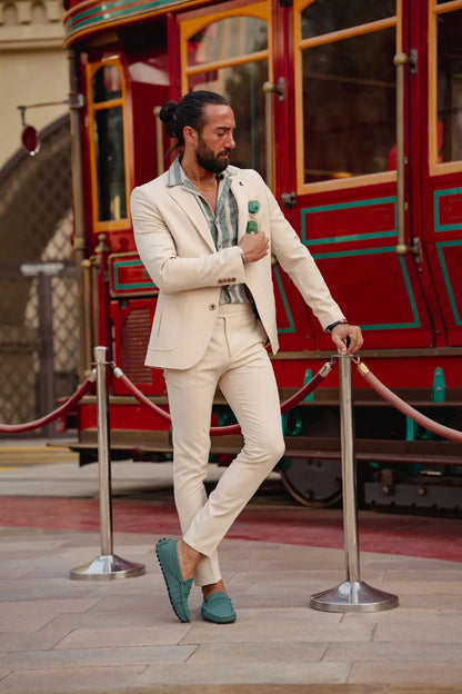 Vespo Slim Fit Beige Suit - Sophisticated Elegance for Every Occasion brabion