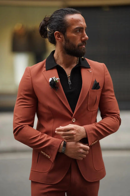 Evo Rust Brown Slim Fit Wool Suit - Elevate Your Wardrobe brabion