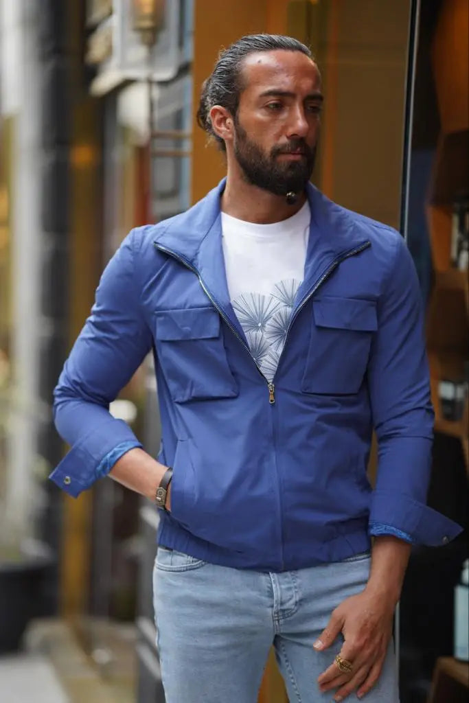 Evo Blue Slim Fit Bomber Coat - BRABION