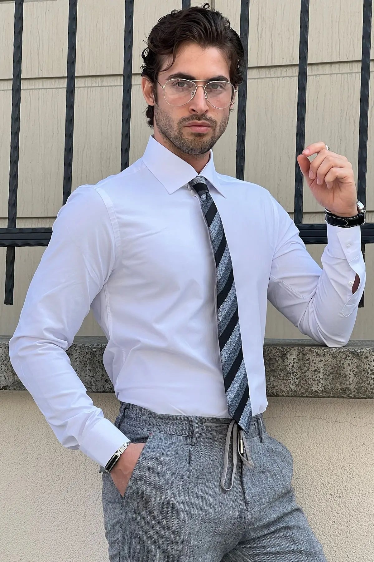 Brabion Daniel White Cotton Slim Fit Shirt - BRABION