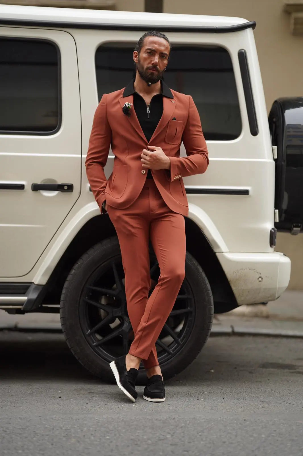 Evo Rust Brown Slim Fit Wool Suit - Elevate Your Wardrobe brabion
