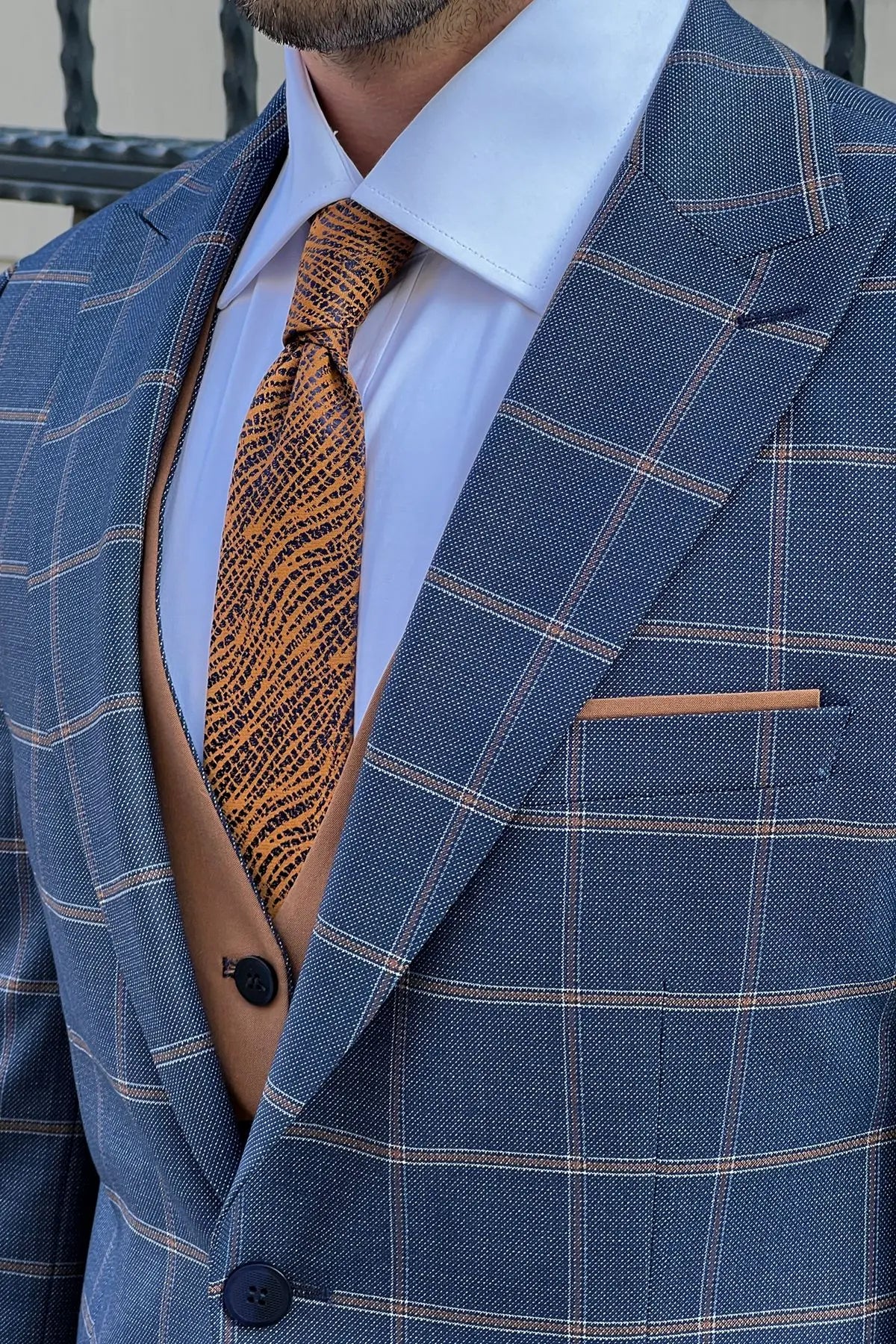 Daniel Navy Blue and Camel Slim-Fit Suit: A Timeless Classic for Every Occasion brabion