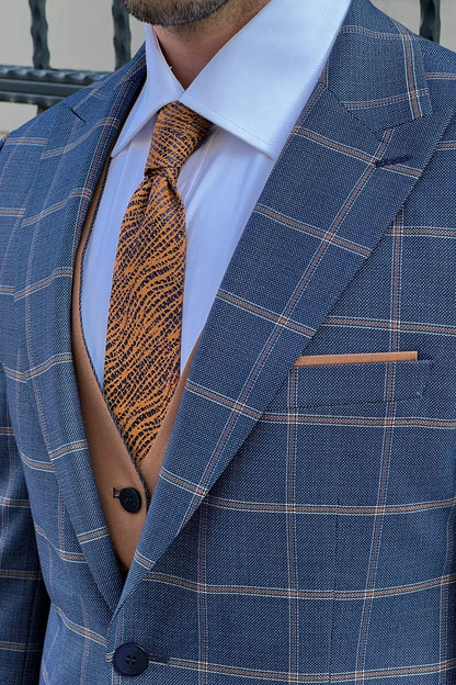Daniel Navy Blue and Camel Slim-Fit Suit: A Timeless Classic for Every Occasion brabion