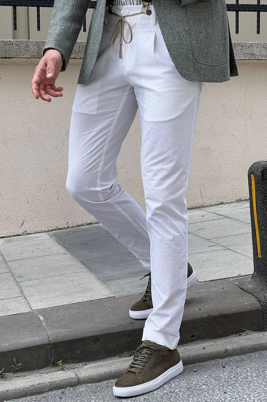 Daniel White Cotton Slim Fit Pants - BRABION