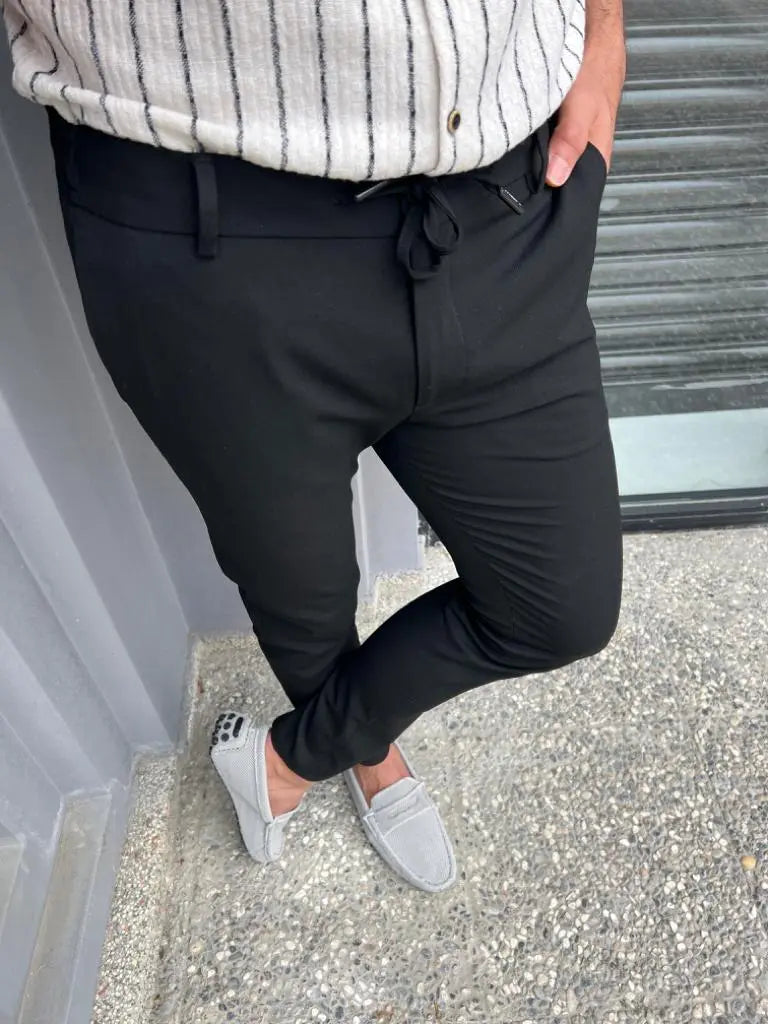 Lyon Black Slim Fit Cotton Pants - Versatile Elegance for Every Occasion - BRABION