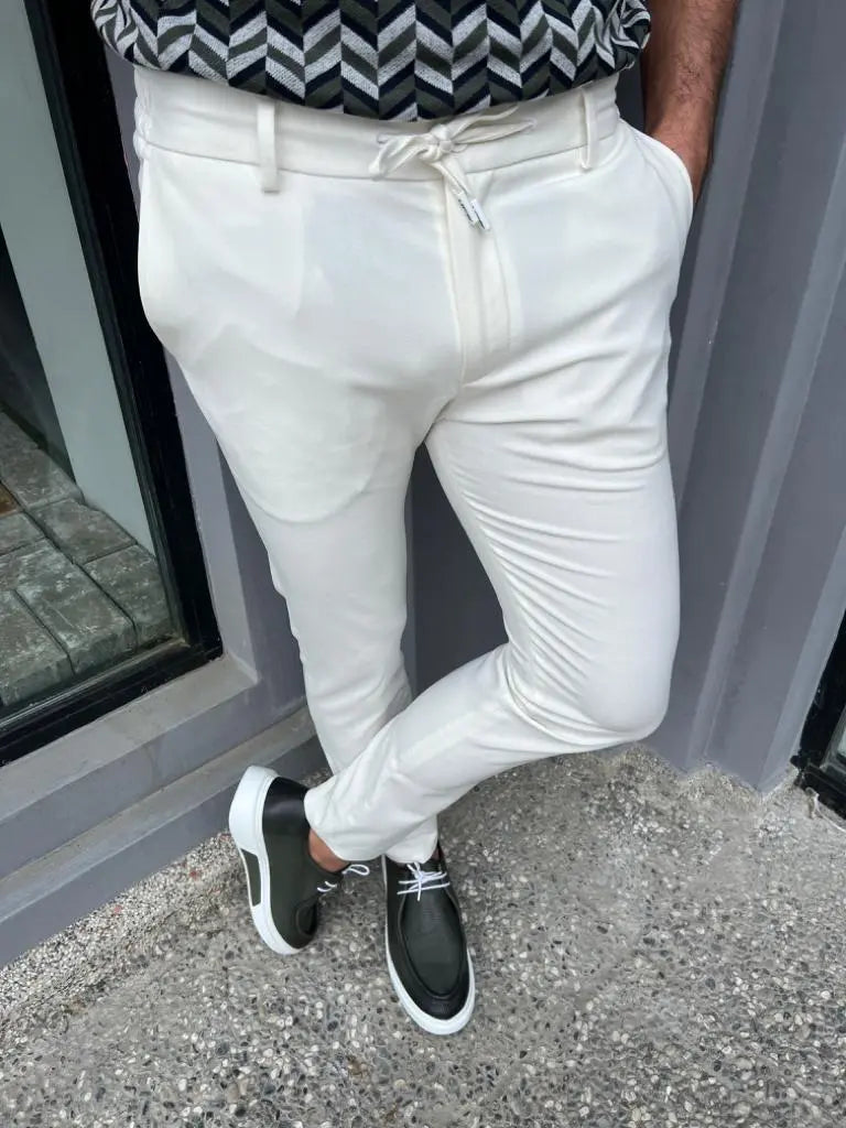 Lyon White Slim Fit Rope Pants: Versatile Elegance for Every Occasion - BRABION