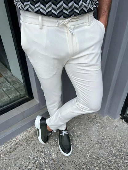 Lyon White Slim Fit Rope Pants: Versatile Elegance for Every Occasion - BRABION