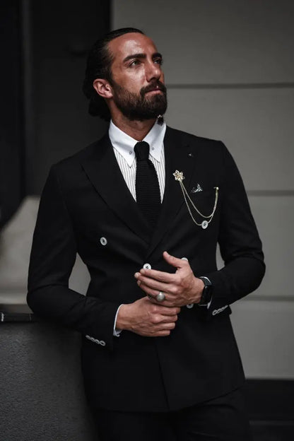 Evo Black Slim Fit Double Breasted Suit - Perfect for Any Occasion brabion