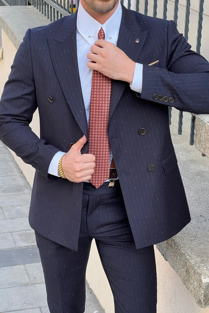 Daniel Double Breasted Navy Blue Wool Suit - The Ultimate Choice for Modern Men brabion